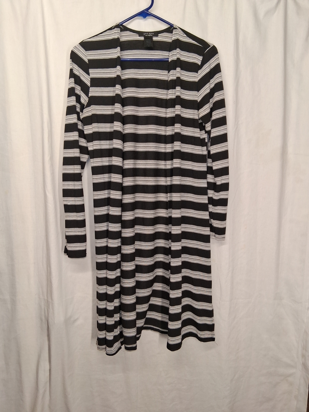Striped Open Front Long Cardigan - Black & White